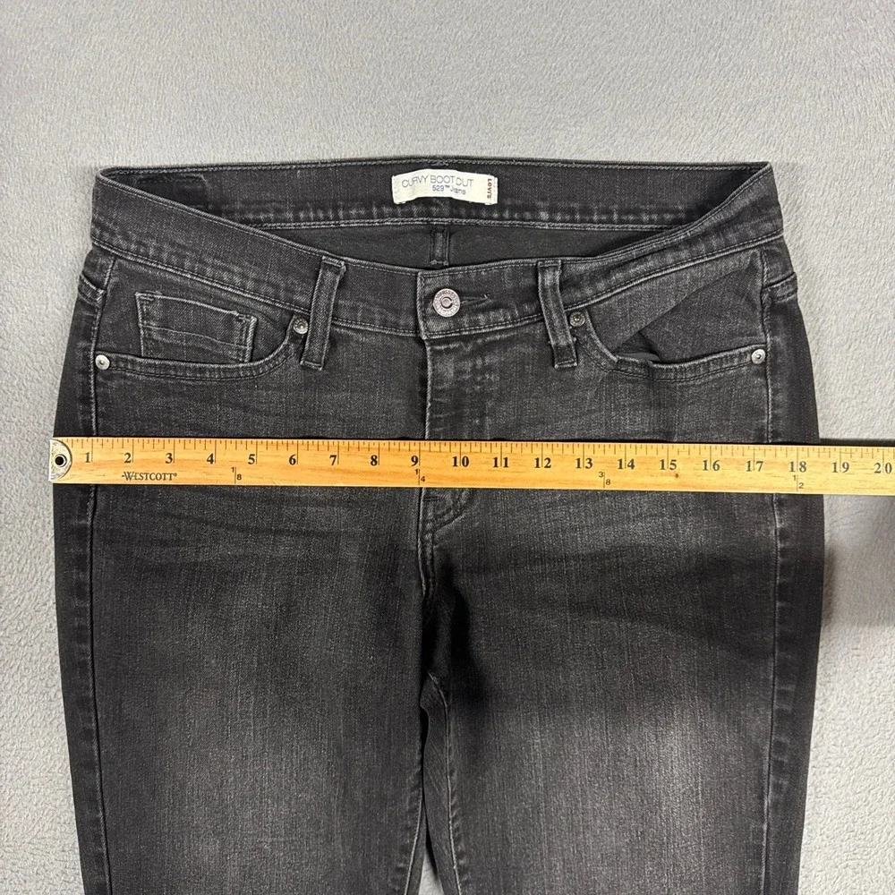 Levis Jeans Women 12 Black 529 Curvy Boot Cut Faded Mid Rise Stretch Denim